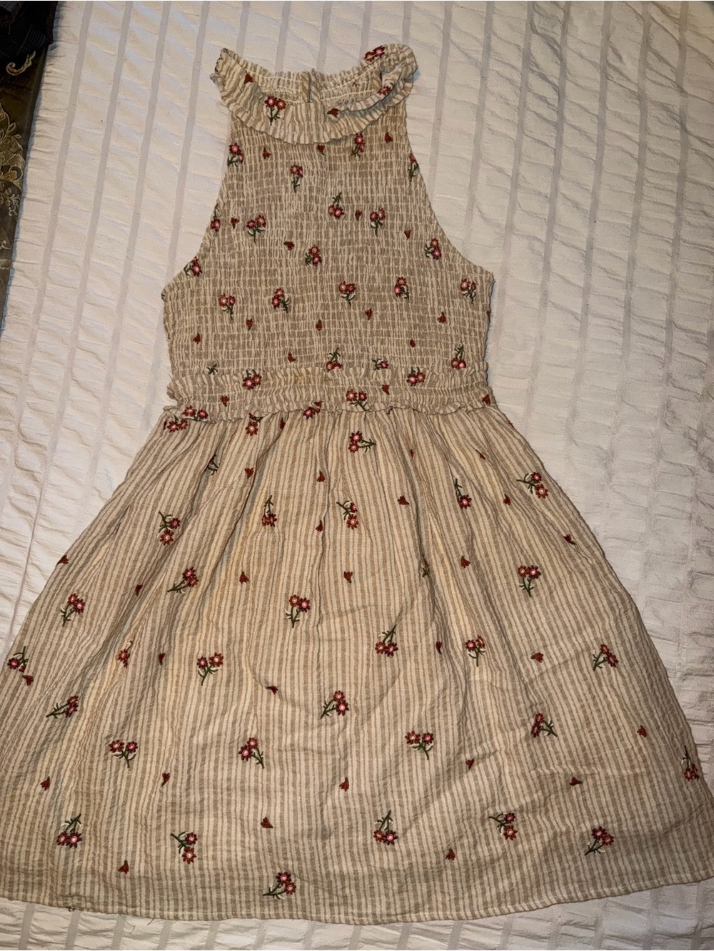 Taylor & Sage Cream Midi Dress with Red Floral Details Linen blend